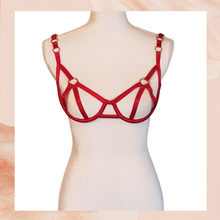 Load image into Gallery viewer, Victoria&#39;s Secret Red Satin Balconet Strappy Cut-Out Bra Size Large
