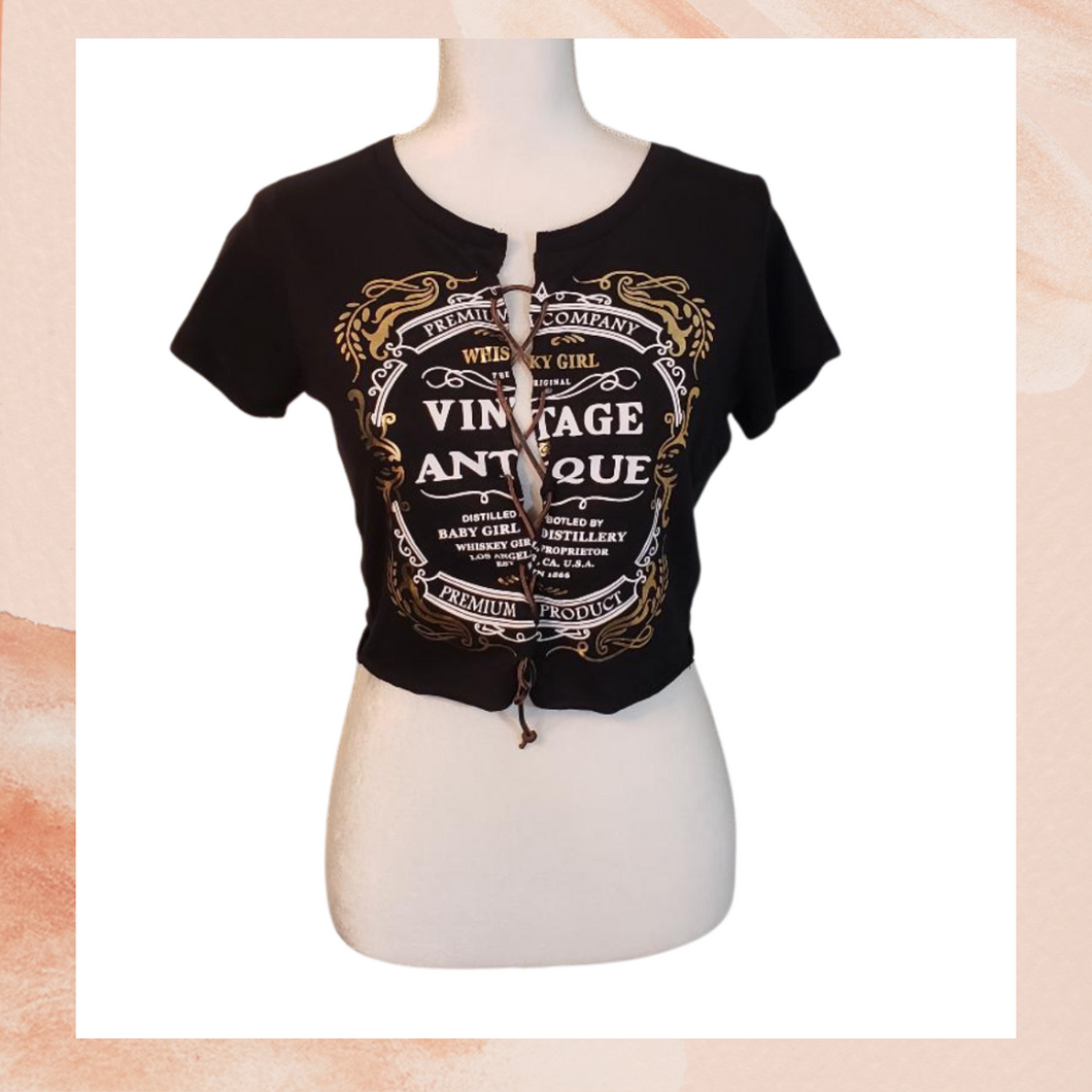 Whiskey Girl Leather Lace Up Crop Tee XL
