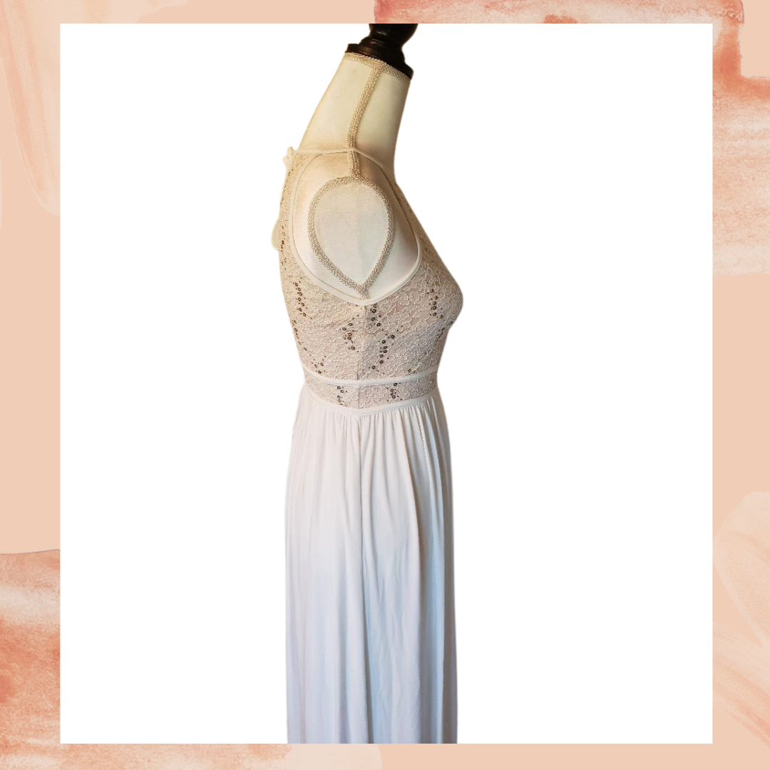 Morgan & Co. White Full-Length Lace Embellished Formal Prom Dress Size –  Taylor & Cambria