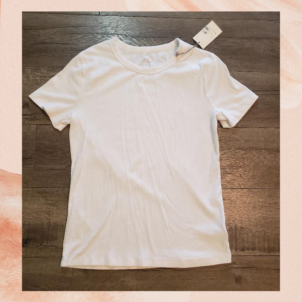 White Short Sleeve Fitted Ribbed Tee Size Large